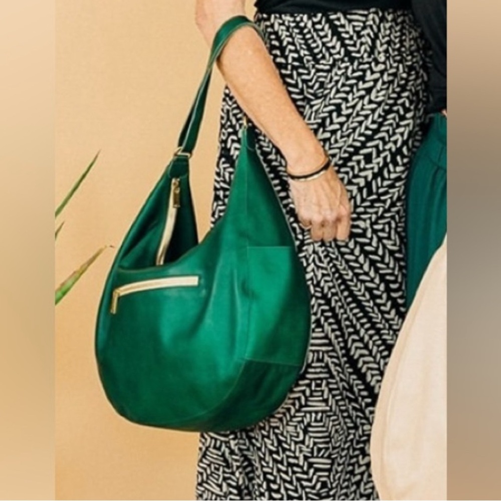 NEW GREEN Slouchy Crescent Bag Leather in Agave Green